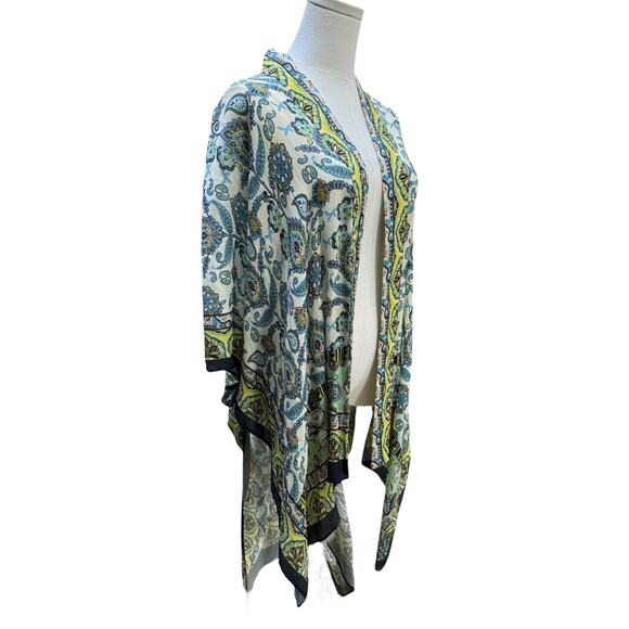 RACHEL ZOE Kimono Cardigan Caftan Blue Yellow Floral Mandala Boho Coverup NWT - Picture 5 of 7